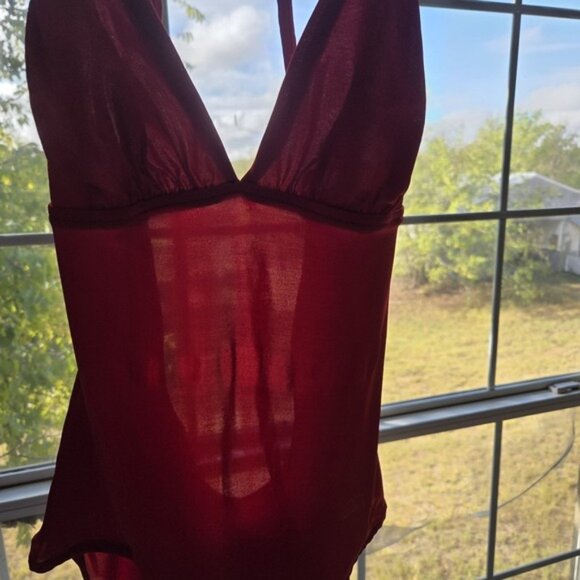 Vtg 80s 90s Malibu M/L Swimsuit One Piece Red Open Back Halter Racerback Retro - Picture 8 of 12